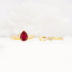 Nature-Inspired Pear Cut Ruby Engagement Ring Set with Marquise Leaf - Additional view