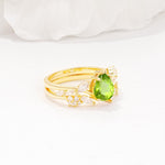 Nature-Inspired Pear Cut Peridot Engagement Ring Set with Marquise Leaf - Rose-Gold
