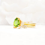 Nature-Inspired Pear Cut Peridot Engagement Ring Set with Marquise Leaf - White-Gold