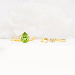 Nature-Inspired Pear Cut Peridot Engagement Ring Set with Marquise Leaf - Additional view