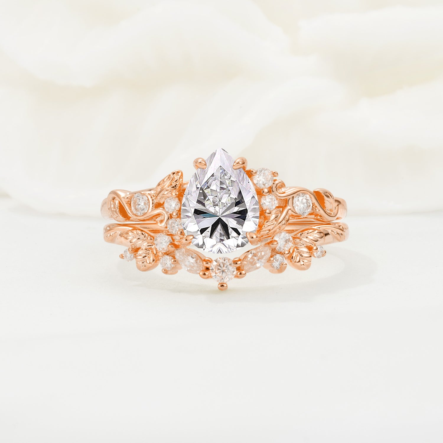 Vintage Pear Cut Lab Diamond Bridal Ring Set