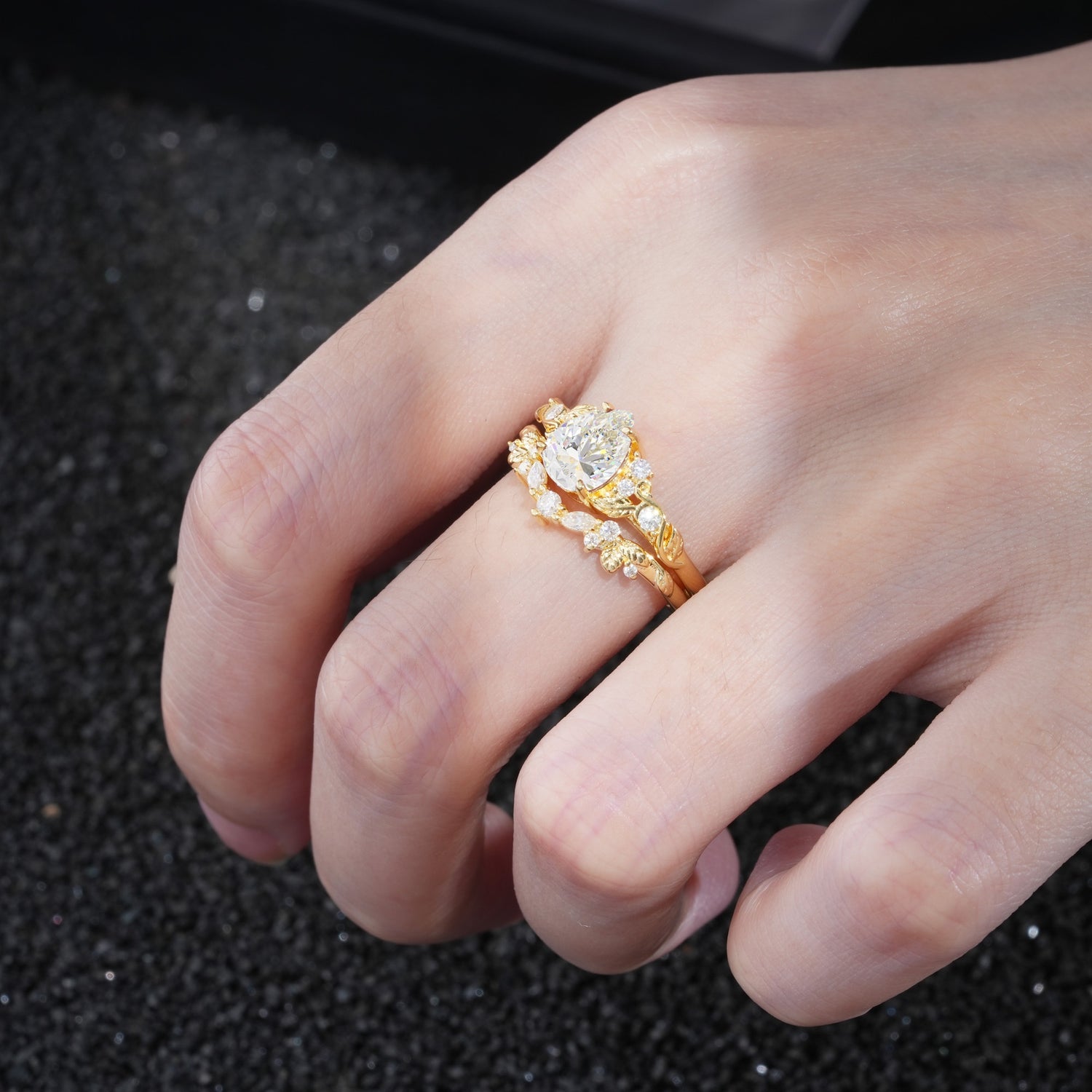 Vintage Pear Cut Moissanite Bridal Ring Set - Additional view