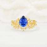 Vintage Pear Cut Sapphire Bridal Ring Set - Yellow-Gold