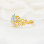 Vintage Pear Cut Fire Opal Bridal Ring Set - Rose-Gold