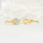 Vintage Pear Cut Fire Opal Bridal Ring Set - White-Gold