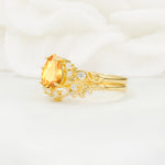 Vintage Pear Cut Citrine Bridal Ring Set - Rose-Gold