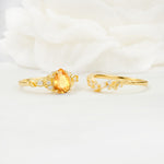 Vintage Pear Cut Citrine Bridal Ring Set - White-Gold