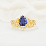 Vintage Pear Cut Tanzanite Bridal Ring Set - Yellow-Gold