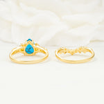 Vintage Pear Cut Turquoise Bridal Ring Set - Additional view