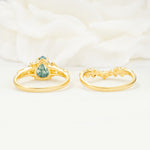 Vintage Pear Cut Moss Agate Bridal Ring Set - Additional view