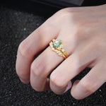 Vintage Pear Cut Moss Agate Bridal Ring Set - Additional view