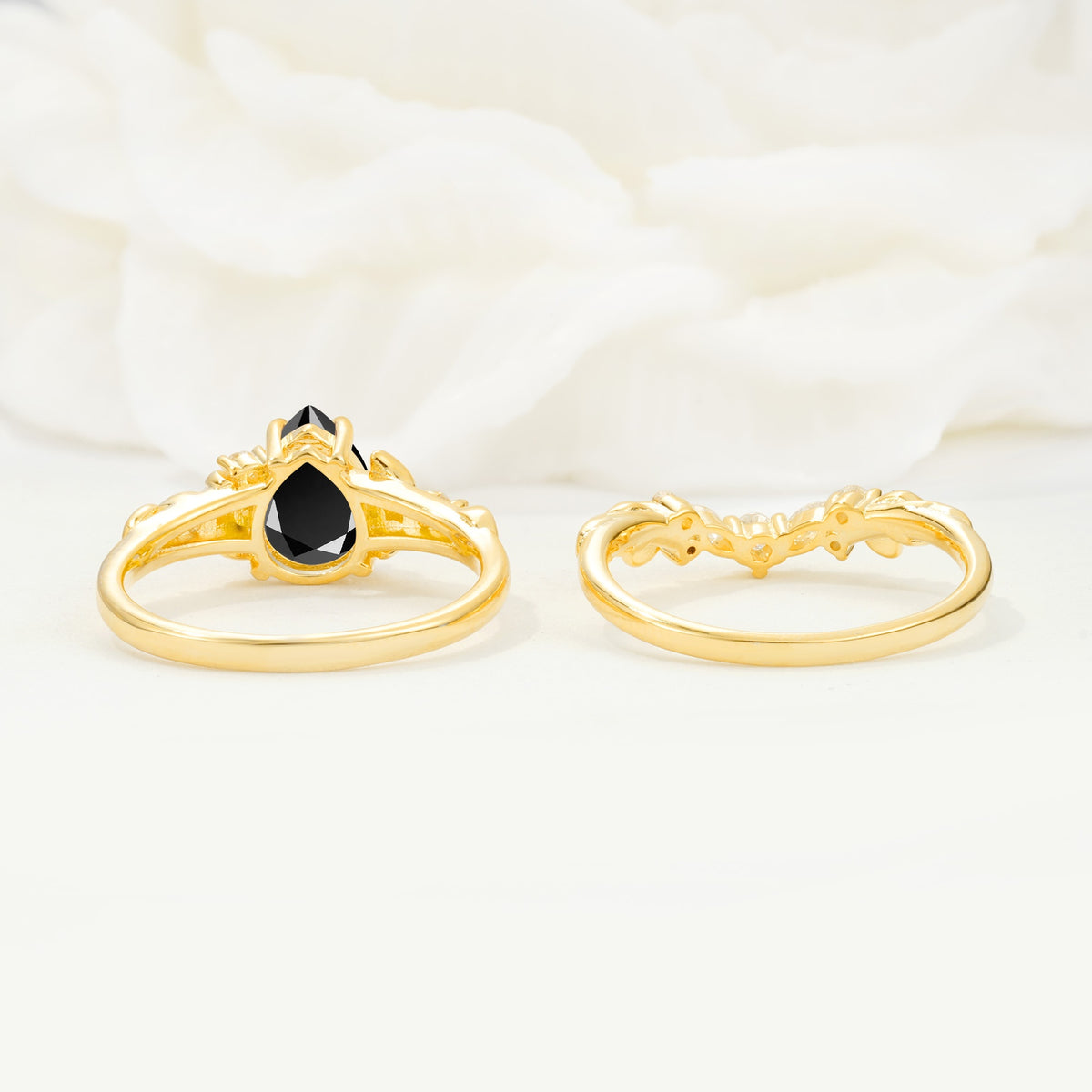 Vintage Pear Cut Black Onyx Bridal Ring Set - Additional view