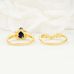 Vintage Pear Cut Black Onyx Bridal Ring Set - Additional view