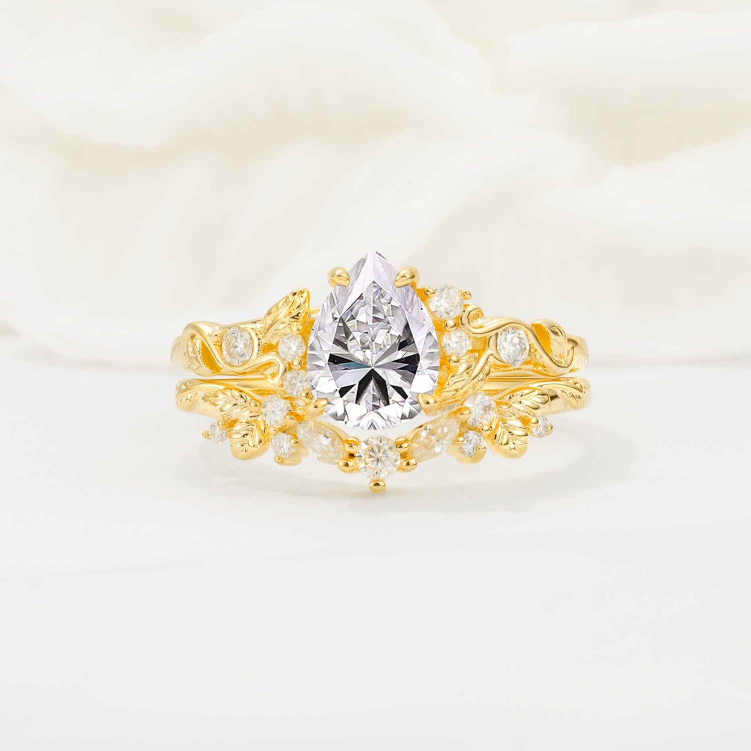 Vintage Pear Cut Lab Diamond Bridal Ring Set