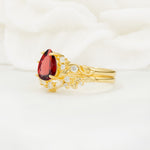 Vintage Pear Cut Garnet Bridal Ring Set - Rose-Gold