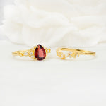 Vintage Pear Cut Garnet Bridal Ring Set - White-Gold