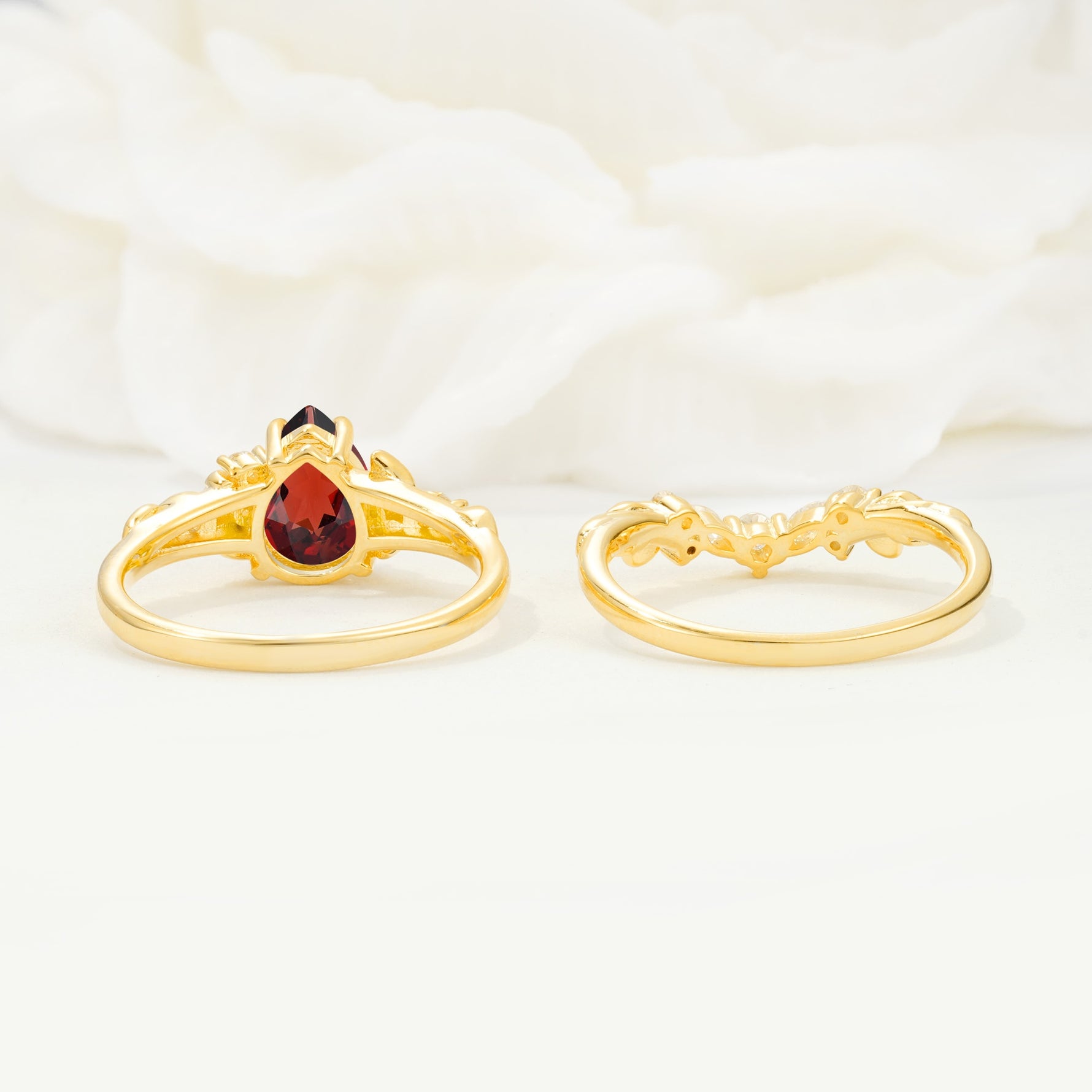 Vintage Pear Cut Garnet Bridal Ring Set - Additional view