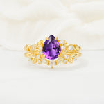 Vintage Pear Cut Amethyst Bridal Ring Set - Yellow-Gold