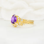 Vintage Pear Cut Amethyst Bridal Ring Set - Rose-Gold