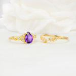 Vintage Pear Cut Amethyst Bridal Ring Set - White-Gold