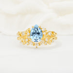 Vintage Pear Cut Aquamarine Bridal Ring Set - Yellow-Gold