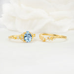 Vintage Pear Cut Aquamarine Bridal Ring Set - White-Gold