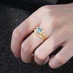 Vintage Pear Cut Aquamarine Bridal Ring Set - Additional view