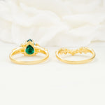 Vintage Pear Cut Emerald Bridal Ring Set - Additional view