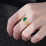 Vintage Pear Cut Emerald Bridal Ring Set - Additional view