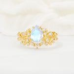Vintage Pear Cut Moonstone Bridal Ring Set - Yellow-Gold