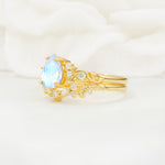Vintage Pear Cut Moonstone Bridal Ring Set - Rose-Gold