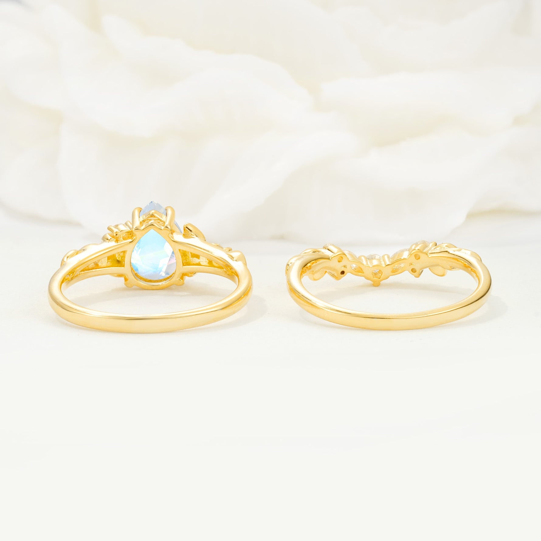 Vintage Pear Cut Moonstone Bridal Ring Set - Additional view