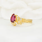 Vintage Pear Cut Ruby Bridal Ring Set - Rose-Gold