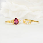 Vintage Pear Cut Ruby Bridal Ring Set - White-Gold