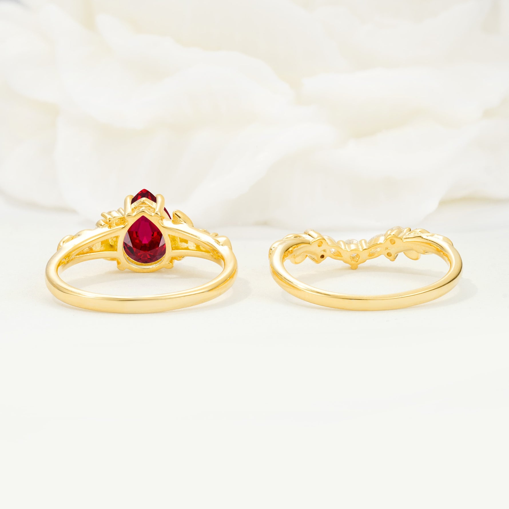 Vintage Pear Cut Ruby Bridal Ring Set - Additional view