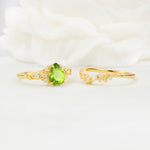 Vintage Pear Cut Peridot Bridal Ring Set - White-Gold