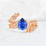 Pear Cut Sapphire Floral Vine Bridal Ring Set - Additional view