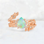 Pear Cut Fire Opal Floral Vine Bridal Ring Set - Additional view