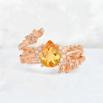 Pear Cut Citrine Floral Vine Bridal Ring Set - Additional view