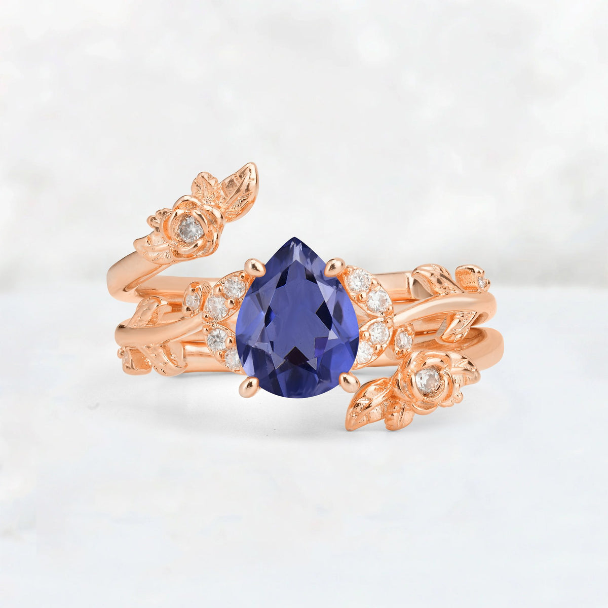 Pear Cut Tanzanite Floral Vine Bridal Ring Set - Additional view