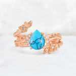 Pear Cut Turquoise Floral Vine Bridal Ring Set - Additional view