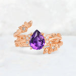 Pear Cut Amethyst Floral Vine Bridal Ring Set - Additional view