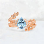 Pear Cut Aquamarine Floral Vine Bridal Ring Set - Additional view