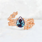 Pear Cut Alexandrite Floral Vine Bridal Ring Set - Additional view