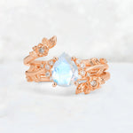 Pear Cut Moonstone Floral Vine Bridal Ring Set - Additional view