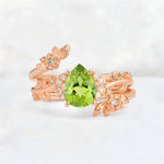 Pear Cut Peridot Floral Vine Bridal Ring Set - Additional view