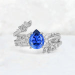 Pear Cut Sapphire Floral Vine Bridal Ring Set - Additional view