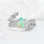 Pear Cut Fire Opal Floral Vine Bridal Ring Set - Additional view