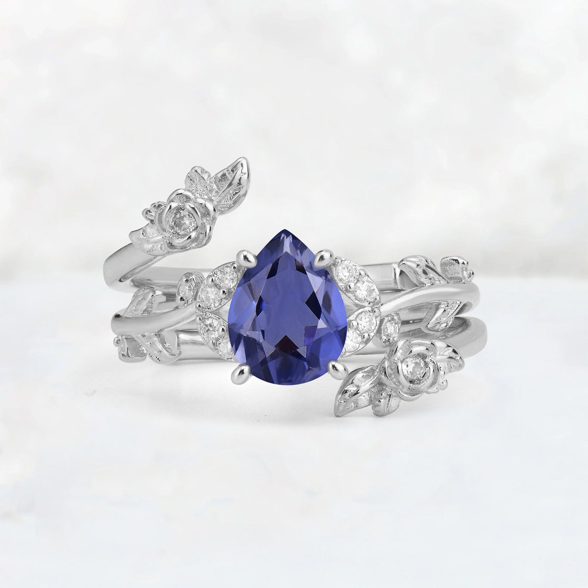 Pear Cut Tanzanite Floral Vine Bridal Ring Set - Additional view