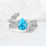 Pear Cut Turquoise Floral Vine Bridal Ring Set - Additional view